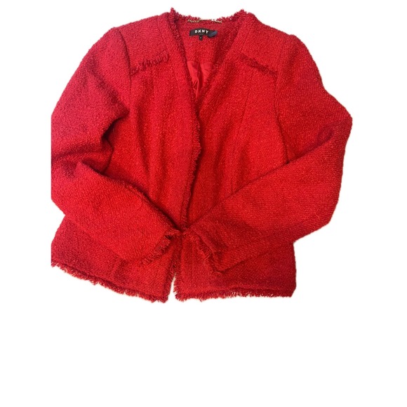 DKNY Red Bouclé Frayed Edge Jacket Women's Size 6 - Picture 1 of 5